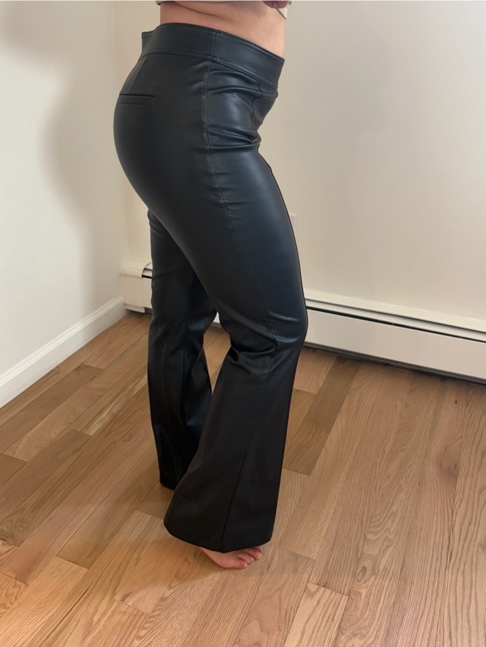 LOFT Size 10 Black Faux Leather Look.
Long Bootcut Flare Pants. Side Zipper. - Picture 5 of 15